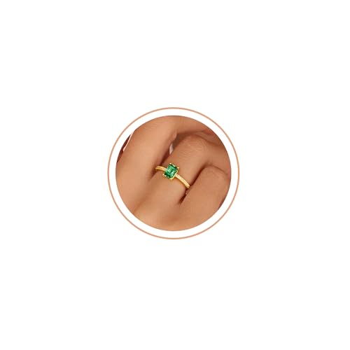 Honsny Gold Birthstone Rings for Women Non Tarnish 14K Gold Plated Emerald Engagement Promise Rings CZ Stackable Dainty Gemstone Pinky Eternity Band Ring Jewelry Birthday Gifts - color: Green May, size: 9