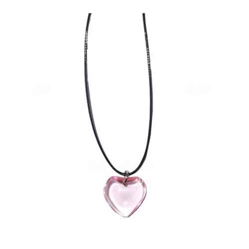 Yocoyee Dainty Colorful Glass Heart Shape Pendant Necklace Stainless Steel Link Rope Chian Love Heart Charms Pendant Necklace Y2K Trendy Jewelry Accessories for Women Jewelry - color: Pink