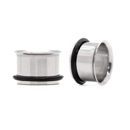 Forbidden Body Jewelry 12G-1 Inch Surgical Steel Single Flared Tunnel Plugs Plus O-Ring, Choose Pcs/Gauge - style: 2pcs: 16mm (5/8")