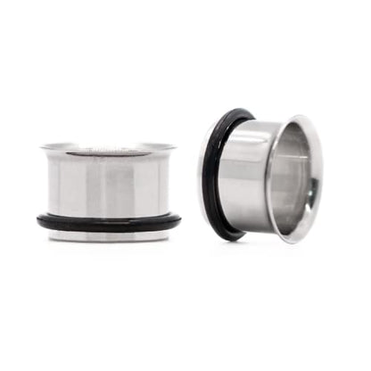 Forbidden Body Jewelry 12G-1 Inch Surgical Steel Single Flared Tunnel Plugs Plus O-Ring, Choose Pcs/Gauge - style: 2pcs: 16mm (5/8")