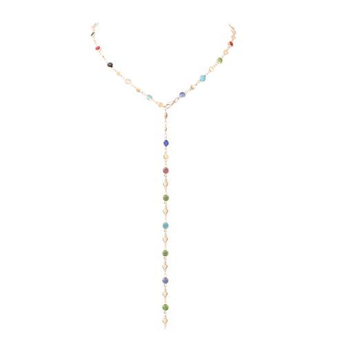 KURTCB Rhinestone Necklace for Women Boho Long Y Lariat Gold Necklace Stack Colorful Summer Beach Jewelry - color: Muliticolor