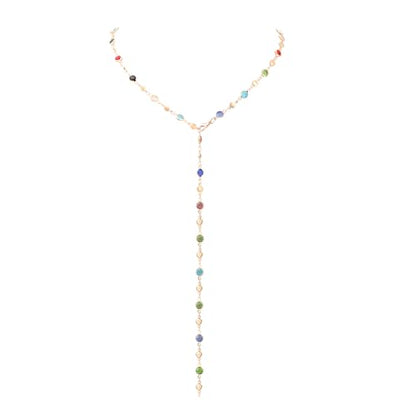 KURTCB Rhinestone Necklace for Women Boho Long Y Lariat Gold Necklace Stack Colorful Summer Beach Jewelry - color: Muliticolor