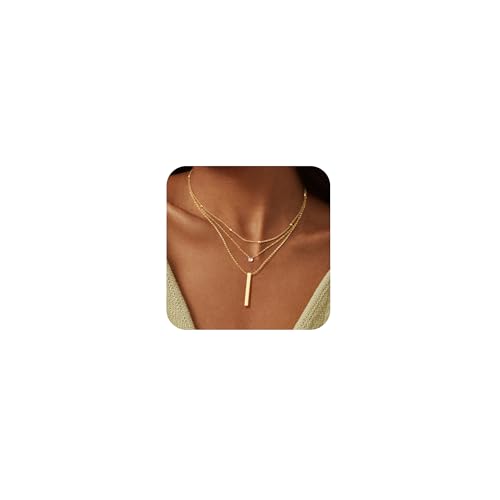 14K Gold Silver Plated Layered Necklaces for Women Trendy | Necklaces for Women Trendy, Stackable Dainty Chain Necklace, Beach Cute Fashion Pendant Choker Necklace, Jewelry Set Gifts - color: 3PCS / Satellite & CZ & Bar