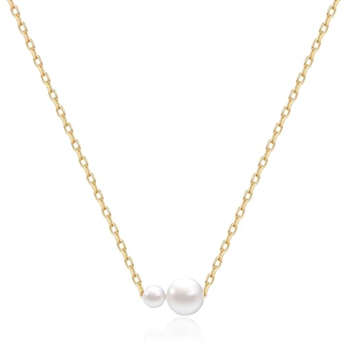 Pearl Necklaces for Women, Dainty Gold Necklace 14K Gold Plated Charm CZ Pearl Pendant Necklace Simple Gold Pearl Choker Necklaces for Women Trendy Wedding Womens Jewelry - color: two pearl necklace-gold