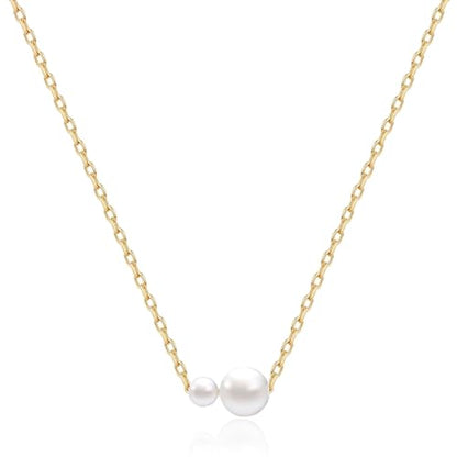 Pearl Necklaces for Women, Dainty Gold Necklace 14K Gold Plated Charm CZ Pearl Pendant Necklace Simple Gold Pearl Choker Necklaces for Women Trendy Wedding Womens Jewelry - color: two pearl necklace-gold
