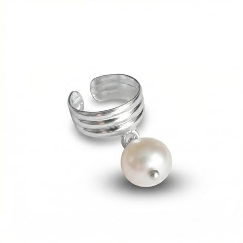 925 Sterling Silver Ear Cuff, Handmade Single Band Adjustable Non Piercing Clip On Cartilage Earring, Minimalist Ear Wrap Faux Piercing Jewelry for Women - style: Pearl