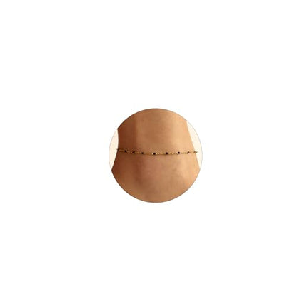 Dainty Ankle Bracelets for Women 18K Gold Plated Beaded Anklet Chain Simple Tiny Beads Anklet Waterproof Minimalist Summer Beach Foot Jewelry Gifts - color: Black Beads-Gold