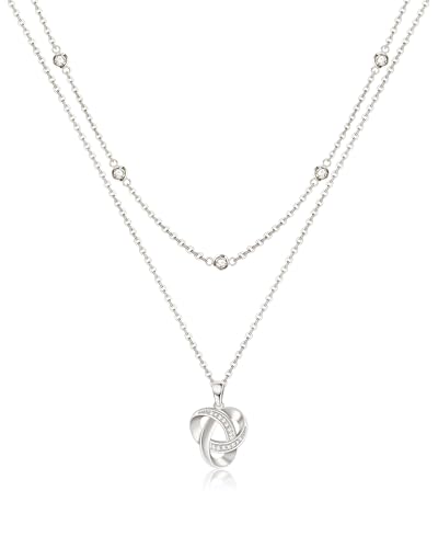 ACECHA Silver Necklace for Women, Dainty Layered Stack Set | silver plated, stackable, choker necklaces with cz pendant, ideal for daily prom wedding jewelry - color: silver-love knot