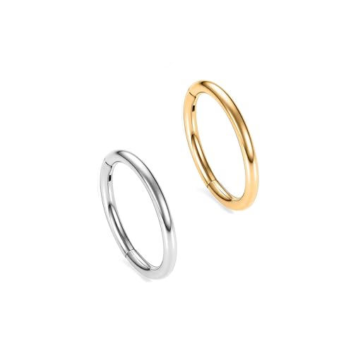 MissNity 316L Surgical Steel Hinged Nose Rings Hoop 20G 18G 16G 14G, Diameter 6mm to 10mm, Color Gold - Rose Gold - Silver - Black - Rainbow - color: A02: Silver & gold - 2pcs