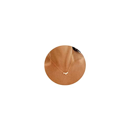Gold Pearl Necklace For Women - 14K Gold Plated Layered Herringbone Chain Pearl Necklace, Trendy Simple Gold Jewelry Gift - color: Three Pearl-Gold