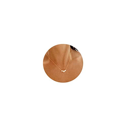 Gold Pearl Necklace For Women - 14K Gold Plated Layered Herringbone Chain Pearl Necklace, Trendy Simple Gold Jewelry Gift - color: Three Pearl-Gold
