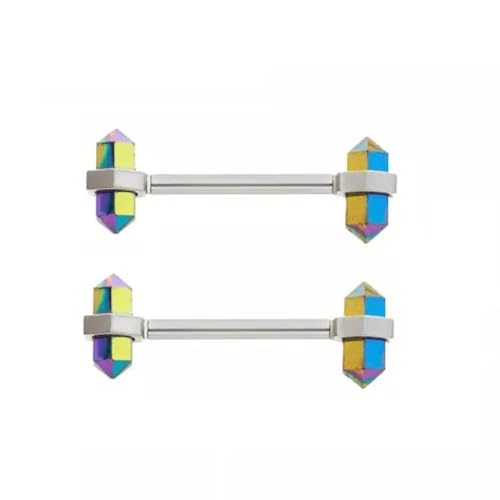 Pierced Owl 14GA 316L Stainless Steel Internally Threaded Blue Aurora Borealis Crystal Nipple Barbells, Sold as a Pair - style: Silver Tone