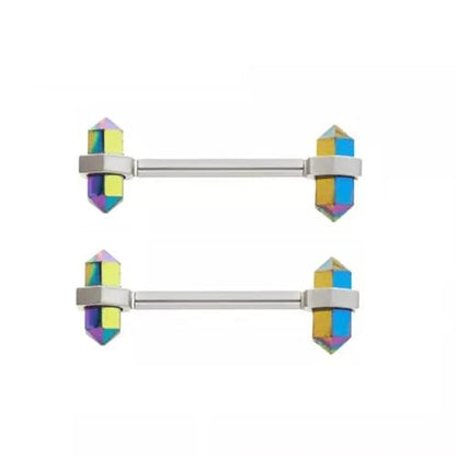 Pierced Owl 14GA 316L Stainless Steel Internally Threaded Blue Aurora Borealis Crystal Nipple Barbells, Sold as a Pair - style: Silver Tone