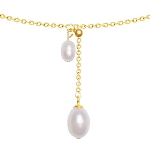 925 Sterling Silver Dainty Freshwater Cultured Pearl Choker Necklace White Genuine Real Pearl Charm Necklaces Jewelry Gifts for Her - color: Choker Y-Gold