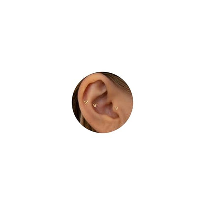 20G/18G/16G Titanium Flat Back Earrings, Threadless Nose Stud Tiny Stud Earrings, Cartilage Tragus Piercing Jewelry Conch Helix Stud - color: Butterfly(gold 3pcs), size: 16ga(1.2mm)
