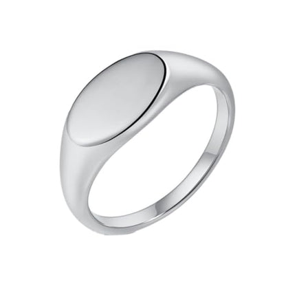 PAURO Women Oval Shape Signet Ring Geometric Style | Stainless Steel Oval-shape Signet Style for Women,Classical Simple Plain Wedding Engagement Statement Ring - color: Silver