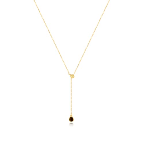 Lariat Gold Necklace for Women Dainty Long Necklaces 14k Gold Plated Tiger Eye Teardrop Pendant Y-Shaped Drop Necklaces for Women Trendy Gold Jewelry for Prom Vacation Gifts