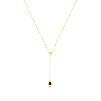Lariat Gold Necklace for Women Dainty Long Necklaces 14k Gold Plated Tiger Eye Teardrop Pendant Y-Shaped Drop Necklaces for Women Trendy Gold Jewelry for Prom Vacation Gifts