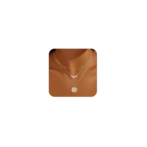 Gold Necklace for Women 14K Gold Plated Layered Necklaces Dainty Pendant Necklace Cute Stack Necklaces Set Fashion Jewelry Gift for Her - style: circle4-gd