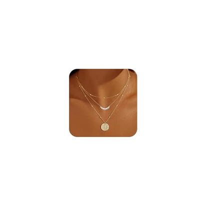 Gold Necklace for Women 14K Gold Plated Layered Necklaces Dainty Pendant Necklace Cute Stack Necklaces Set Fashion Jewelry Gift for Her - style: circle4-gd