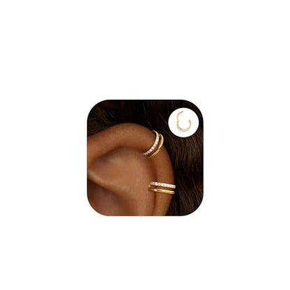 Cartilage Helix Conch Piercing Jewelry Gold Hoop Women Earrings | 2pcs, Huggie, Made of Stainless Steel, 14k Gold Plated, Hypoallergenic, Sparkly Cubic Zircon, Double Hoop design - color: Zircon Gold, size: 16g-8mm