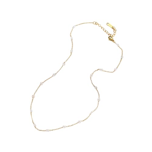 Gold Cross Women's Necklace 18K Gold Plated Stainless Steel Handmade Pearl Necklace Gold Paperclip Necklace, Fashion Jewelry Gifts - style: Modern
