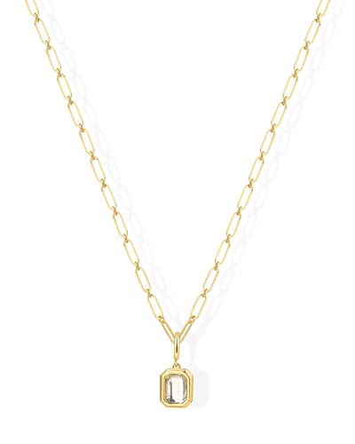 Cubic Zirconia Necklace for Women 14k Gold Plated Paperclip Chain Cz Pendant Necklaces Dainty Square Crystal Trendy Jewelry Gift