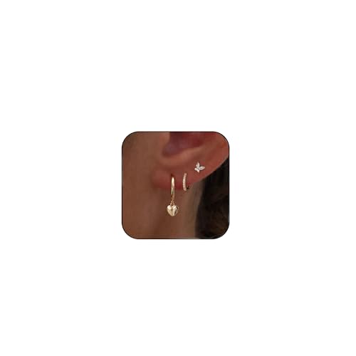 Gold Plated Earrings for Women, 14k Gold Plated Earring Stack Hypoallergenic Pearl Drop Earring Dainty Earrings for Women Trendy Cute Small Huggie Hoop Earring Fashion Womens Jewelry - color: beautiful set