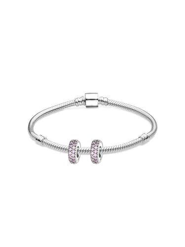 ARTCHARM Clasp Love Safety Chain Charm - Authentic 925 Sterling Silver Heart Beads - Fit European Style Bracelet - color: 2pcs Pink Spacer Stopper