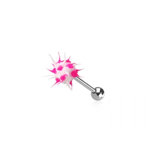 Pierced Owl 14GA 316L Stainless Steel Soft Silicone Spike Ball Tongue Barbell - style: White/Pink