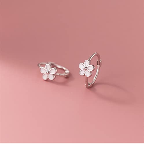 Reffeer Solid 925 Sterling Silver Flower Hoop Earrings Huggie for Women Teen Girls Daisy Hoop Earrings Cartilage Helix Earrings - color: A-Silver