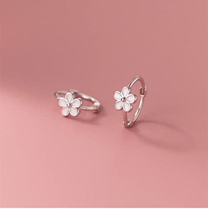 Reffeer Solid 925 Sterling Silver Flower Hoop Earrings Huggie for Women Teen Girls Daisy Hoop Earrings Cartilage Helix Earrings - color: A-Silver