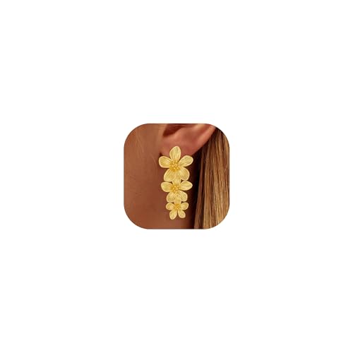 14K Gold Plated Heart Earrings for Women, Heart/Flower/Bow/Pearl Earrings Drop Stud Huggie Hoop Earring Hypoallergenic Earrings Christmas Earrings Festival Party Jewelry Gifts for Women - color: A-Gold Flower