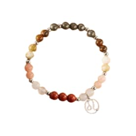 XAM 12 Zodiac Stone Beaded Bracelet - Natural Gemstone & Stainless Steel Charm Constellation Jewelry - color: H