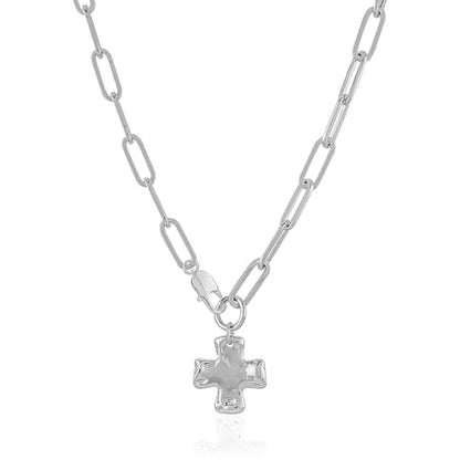 Chunky Cross Necklace for Women Trendy 14K Gold Silver Plated Statement Big Cross Pendant Paperclip Chain Charm Necklaces Religious Faith Easter Basket Stuffers Baptism Costume Jewelry Gift - color: White Gold-Lobster Clasp-0.8 inch pendant
