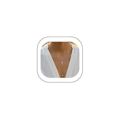 Lariat Necklace for Women CZ Y Shaped Necklaces Summer Birthday Jewelry Gifts - color: Gold Double Teardrop Drop