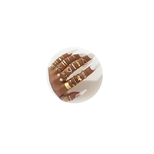 HUASAI Boho Stackable Rings Set for Women Dainty Moon Star Turquoise Mountain Eye Midi Knuckle Pinky Trendy Vintage Jewelry Gifts - color: H 15 Pcs