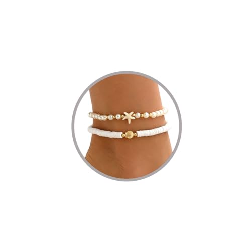Ankle Bracelets for Women Gold Anklets for Women Waterproof Beach accessories Summer Foot Jewelry Bell Pink Blue White Silver Flower Ankelts for Women Plus Size Anklet Bracelet for Big Ankles Hawaiian Beach Jewelry - color: Style 2 - puka shell pearl star