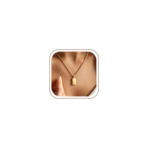 Initial Necklaces 18K Gold Plated,Gold Necklace for Women | Waterproof and Sweat-Resistant / Reinforced Box Chain,Long-Lasting Color Retention - color: U