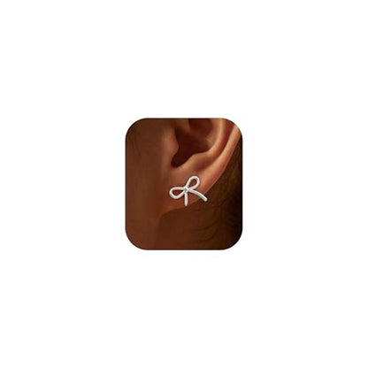Stud Earrings for Women- 14K Gold/White Gold Plated/Black Bow Dragon Softball Snake Bat Stud Earrings - color: Silver Bow
