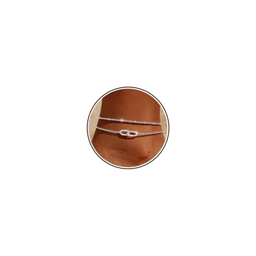 Sterling Silver Ankle Bracelets for Women 14k Gold Plated Waterproof Layered Stackable Bead Chain Infinity Charm Non Tarnish Large Adjustable Summer Party Beach Jewelry Gift - color: silverC