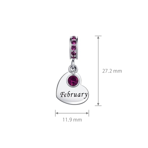 NARTGO January-December Birthstone Birthday Charm Heart Dangle Beads Jewelry Gift for Women Compatible with Pandora Bracelets & Necklaces - style: February Birthstone