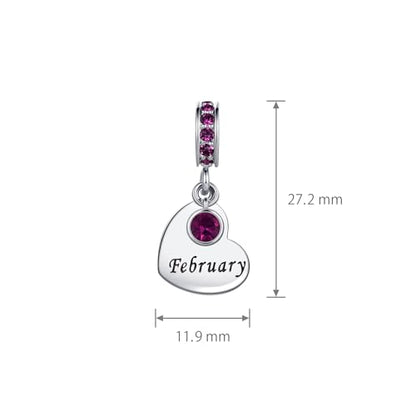NARTGO January-December Birthstone Birthday Charm Heart Dangle Beads Jewelry Gift for Women Compatible with Pandora Bracelets & Necklaces - style: February Birthstone