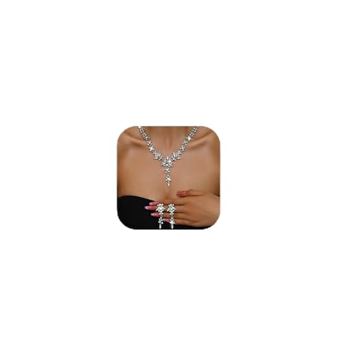 Wedding Jewelry Sets for Brides Rhinestone Necklace and Earring Set Bracelet Ring Gold Silver Prom Jewelry Sets Diamond Flower Teardrop Necklace for Women - color: Style5-Clear