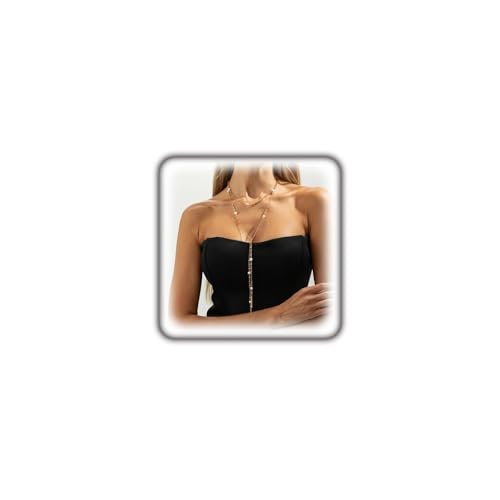 Long Layered Faux Pearl Beaded Chain Necklace for Women,Boho Y Body Chain Gold Drop Lariat Necklace Dainty Statement Fashion Jewelry Gifts - color: Golden