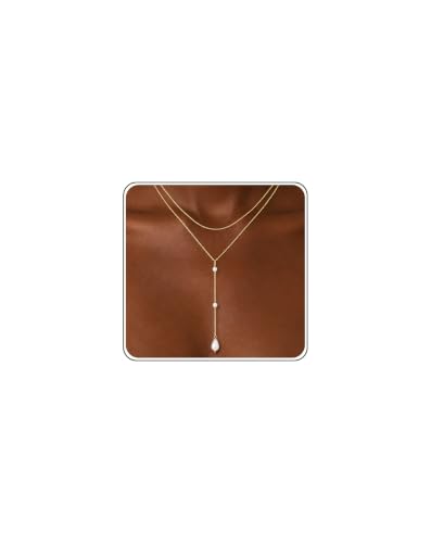Gold Necklace Stack, Layered Gold Necklaces for Women Jewelry Set | 14K Gold Plated, Separate Chains, Pendant, Dainty, Non Tarnish, Delicate, Chain, Multi, Gift - color: 2 Layer-Pearl Lariat Gold
