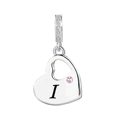 KunBead Initial A-Z Letter Pink Heart Alphabet Birthday Dangle Love Charms Compatible with Pandora Charm Bracelet for Auntie Friend Sister Mom Daughter Nana Granddaughter Wife - style: Letter I