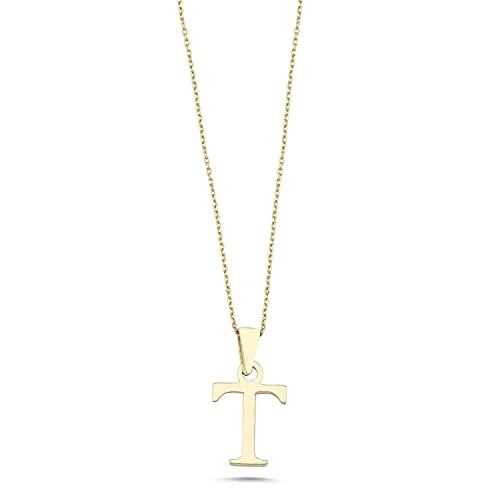 Wish Carat 100% 14k Real Gold Necklace for Women | Dainty Charm Alphabet Name Letter Initial Necklaces for Women | Custom Pendant Jewelry for Her | Birthday Gifts for Women & Girls | 18'' - color: T