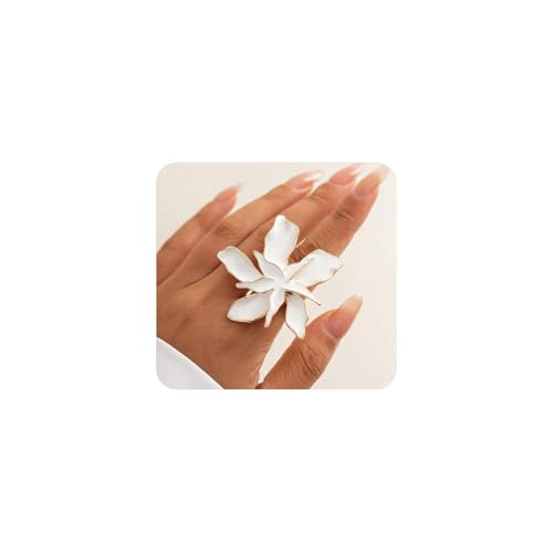 Rrdaily Chunky White Enamel Flower Knuckle Ring for Women,Vintage Large Floral Statement Index Finger Ring,Personalized Trendy Jewelry Accessories Gifts - color: Flower
