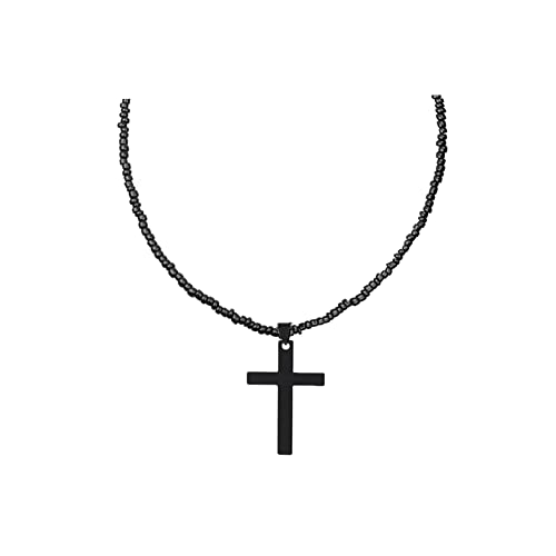Small Dainty Cross Necklace Pendant Bohemian Turquoise Seed Bead Beaded Necklace Choker for Women Men Faith Jewelry Gift - color: 02 Black
